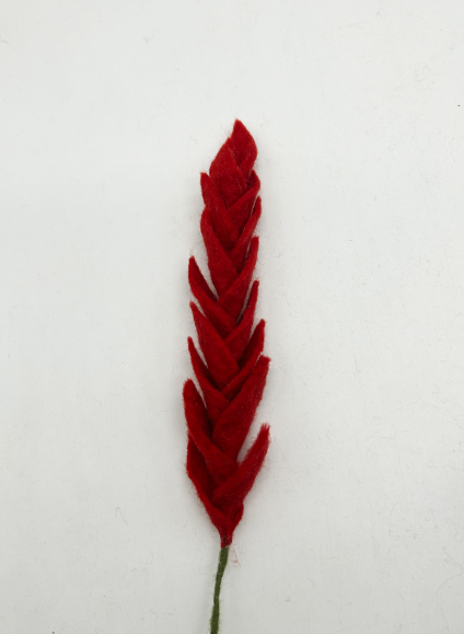 Handmade Red Ginger Felt Flower - Artisanal Wool Stem